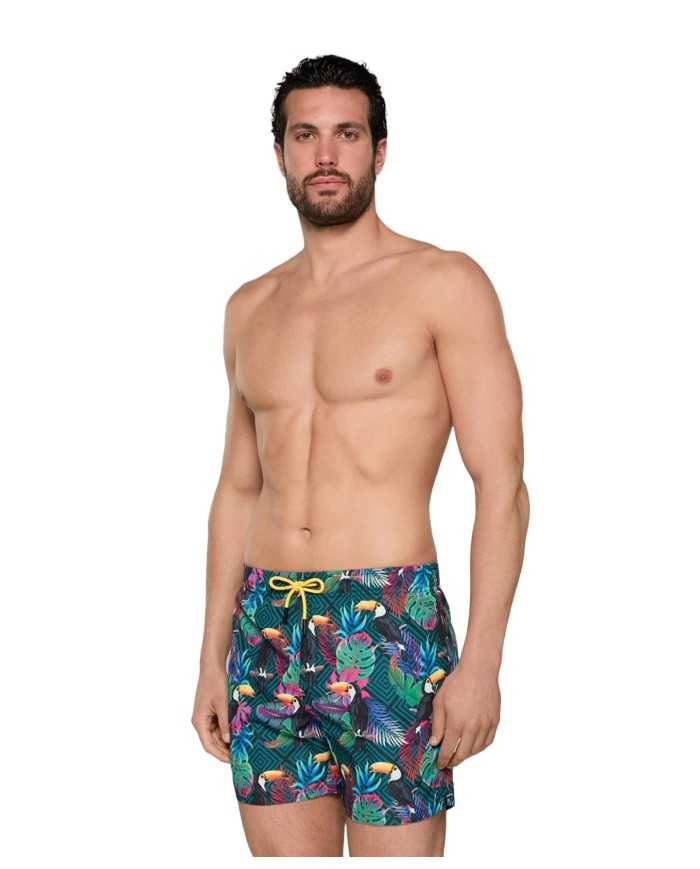 short mare da uomo con fantasia collage e logo patch dietro | FK short mare da uomo con fantasia collage e logo patch dietro | FK