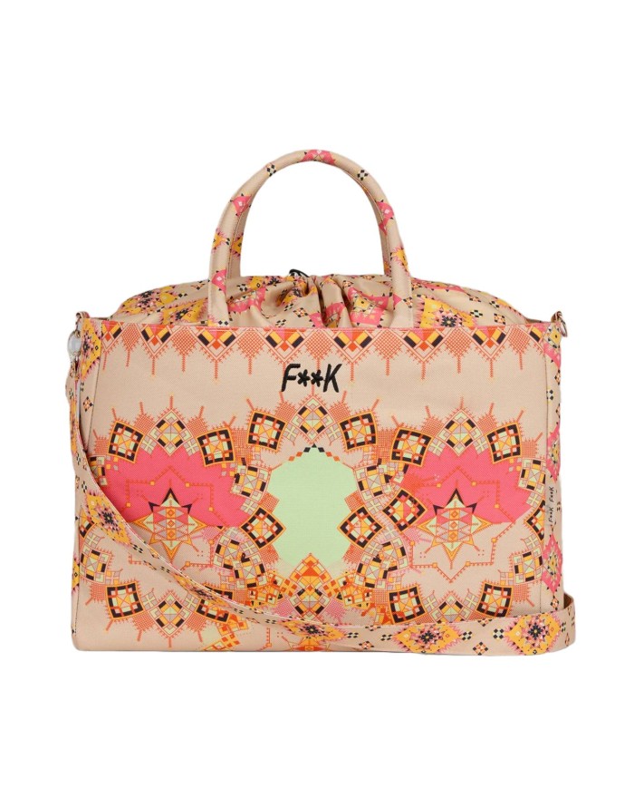 borsa da donna con fantasia tribale e logo ricamato in alto FK