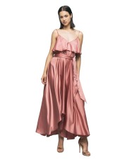 abito midi rosa da donna con schiena libera e spalle sottili | GAELLE