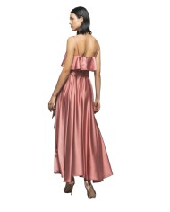 abito midi rosa da donna con schiena libera e spalle sottili | GAELLE