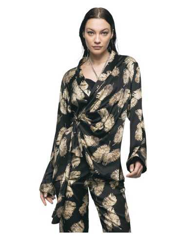 giacca da donna con fantasia di piume e chiusura annodabile | GAELLE