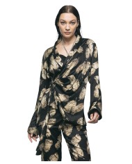 giacca da donna con fantasia di piume e chiusura annodabile | GAELLE