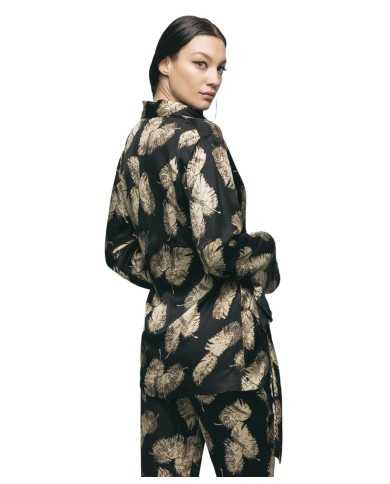 giacca da donna con fantasia di piume e chiusura annodabile | GAELLE