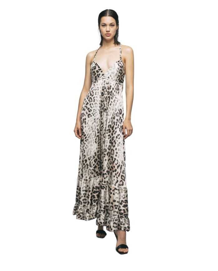 abito lungo strappato da donna con fantasia leopardata | GAELLE abito lungo strappato da donna con fantasia leopardata | GAELLE