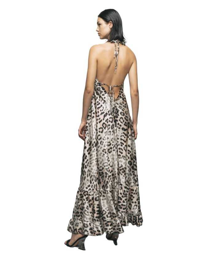 abito lungo strappato da donna con fantasia leopardata | GAELLE abito lungo strappato da donna con fantasia leopardata | GAELLE