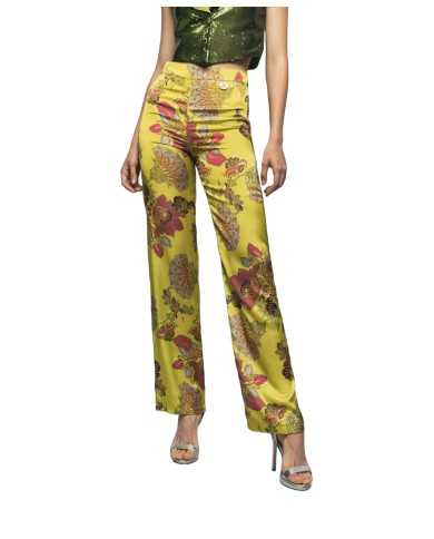 pantalone a palazzo giallo da donna con fantasia floreale | GAELLE pantalone a palazzo giallo da donna con fantasia floreale | GAELLE