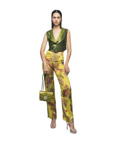 pantalone a palazzo giallo da donna con fantasia floreale | GAELLE pantalone a palazzo giallo da donna con fantasia floreale | GAELLE