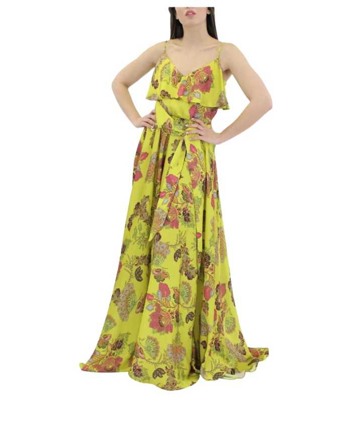 abito lungo giallo da donna con fantasia floreale | GAELLE abito lungo giallo da donna con fantasia floreale | GAELLE
