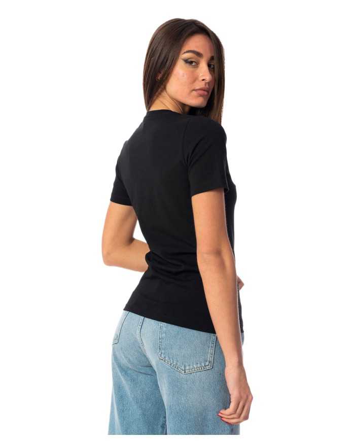t-shirt nera da donna con targhetta sotto e collana in strass | GAELLE t-shirt nera da donna con targhetta sotto e collana in strass | GAELLE