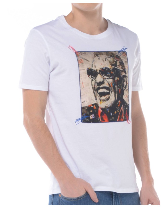 T shirt uomo bianca con stampa on sale
