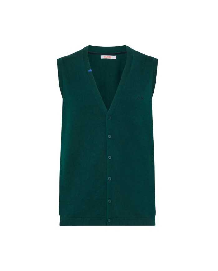 gilet verde inglese da uomo con scollo a V ricamato | SUN68 gilet verde inglese da uomo con scollo a V ricamato | SUN68