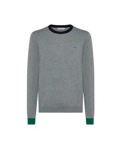 maglia grigio medio da uomo con girocollo e toppe in contrasto | SUN68 maglia grigio medio da uomo con girocollo e toppe in contrasto | SUN68