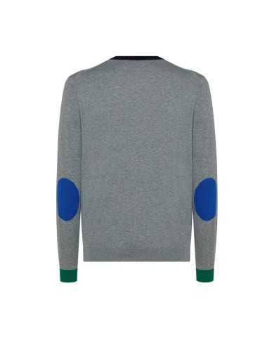 maglia grigio medio da uomo con girocollo e toppe in contrasto | SUN68 maglia grigio medio da uomo con girocollo e toppe in contrasto | SUN68