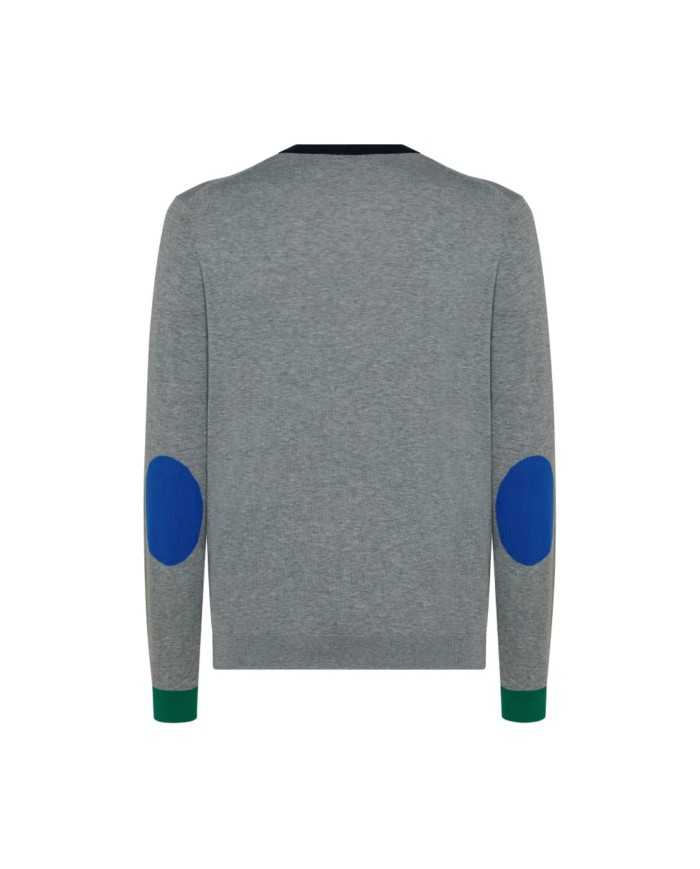 maglia grigio medio da uomo con girocollo e toppe in contrasto | SUN68 maglia grigio medio da uomo con girocollo e toppe in contrasto | SUN68