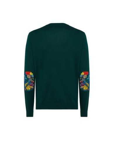 maglia verde inglese da uomo con toppe ai gomiti in fantasia | SUN68 maglia verde inglese da uomo con toppe ai gomiti in fantasia | SUN68