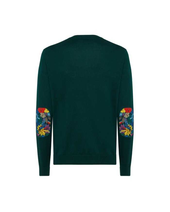 maglia verde inglese da uomo con toppe ai gomiti in fantasia | SUN68 maglia verde inglese da uomo con toppe ai gomiti in fantasia | SUN68