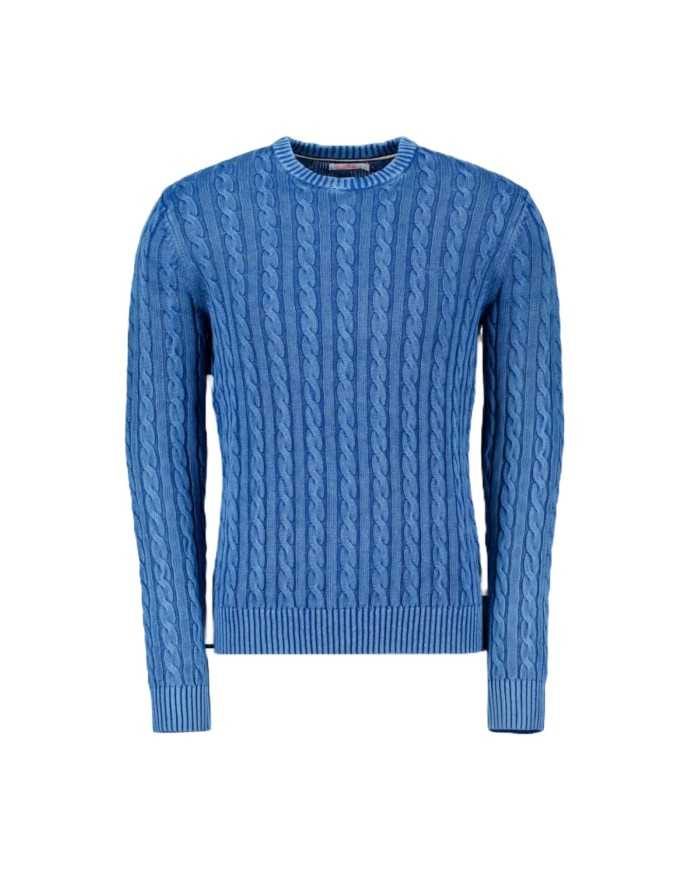 maglia blu da donna lavorata a costine in stile round cable | SUN68 maglia blu da donna lavorata a costine in stile round cable | SUN68