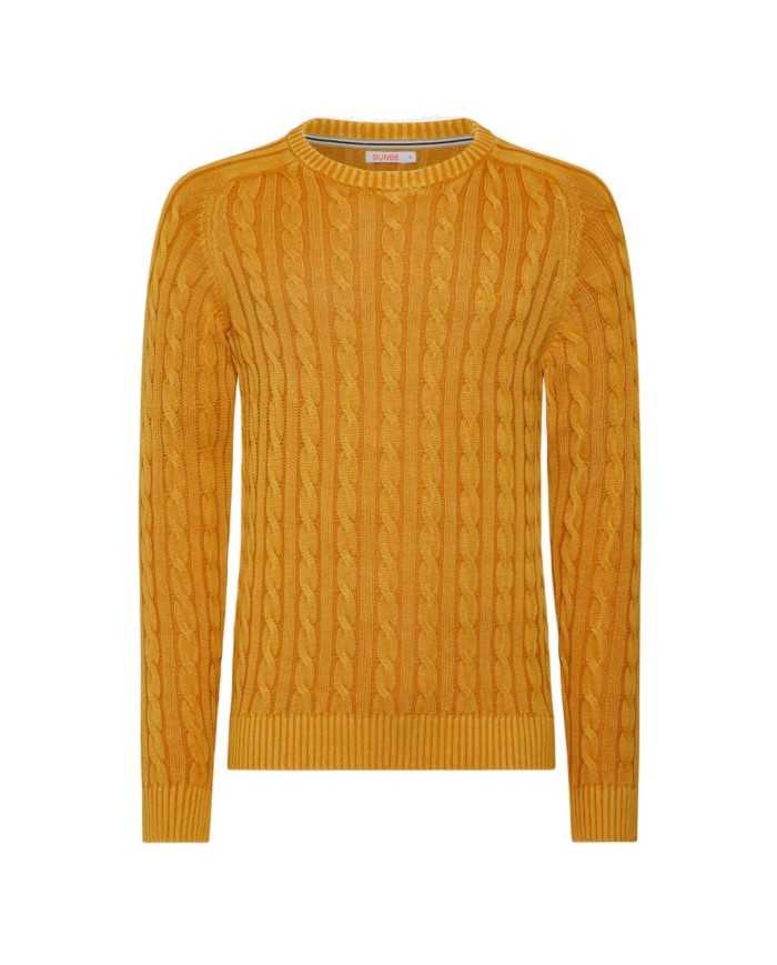 maglia gialla da uomo lavorata a costine in stile round cable | SUN68 maglia gialla da uomo lavorata a costine in stile round cable | SUN68