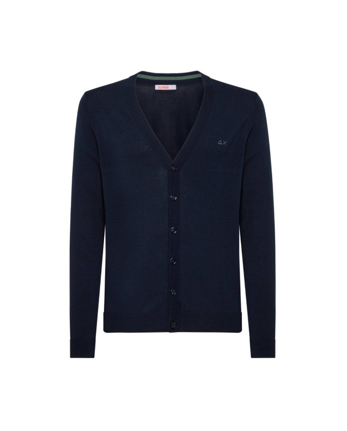 cardigan navy blue da uomo in crepe di cotone con ricamo logo SUN68