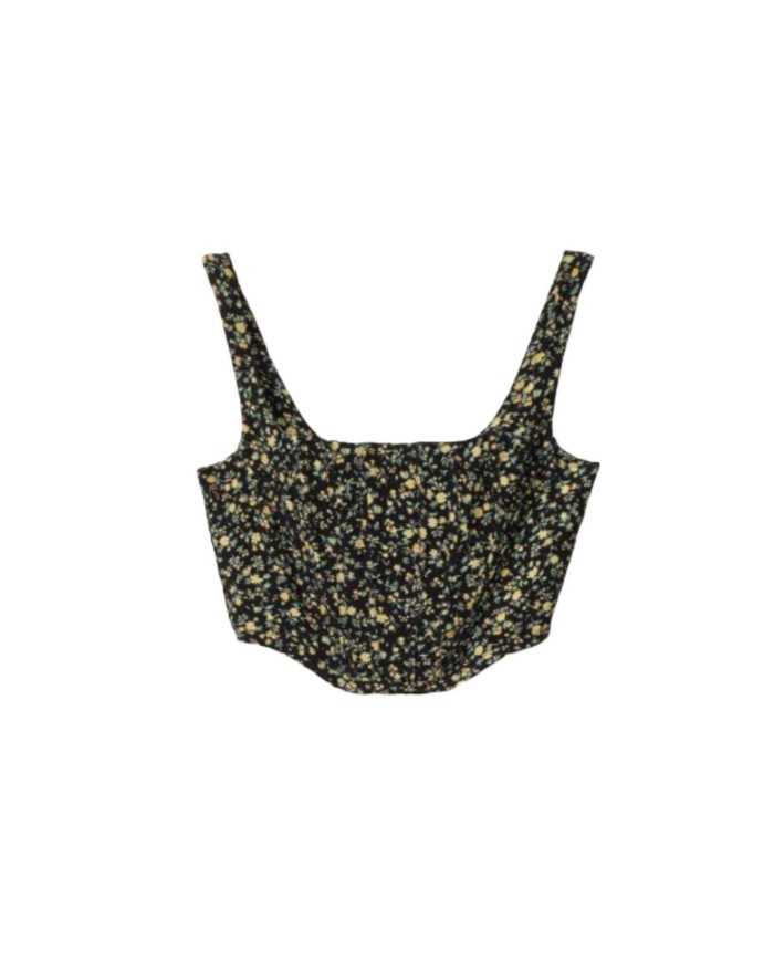 top nero da donna con fantasia floreale | MAR DE MARGARITAS top nero da donna con fantasia floreale | MAR DE MARGARITAS