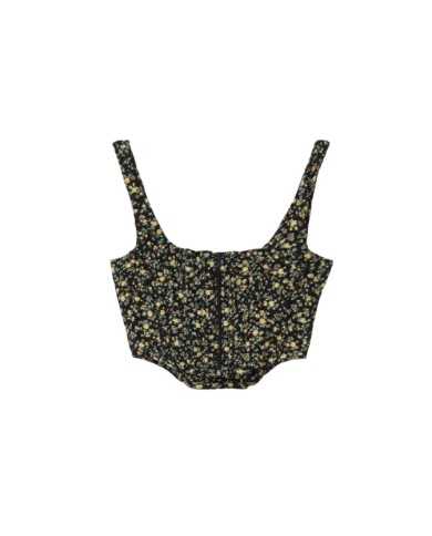 top nero da donna con fantasia floreale | MAR DE MARGARITAS top nero da donna con fantasia floreale | MAR DE MARGARITAS