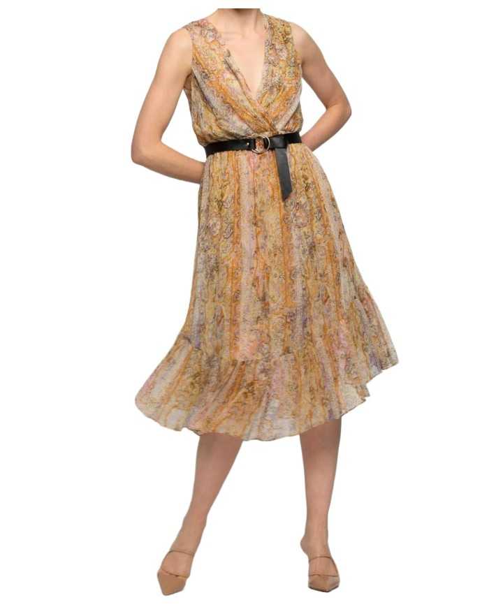 vestito giallo/arancio da donna con fantasia paisley e balza | KOCCA vestito giallo/arancio da donna con fantasia paisley e balza | KOCCA