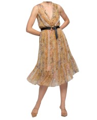 vestito giallo/arancio da donna con fantasia paisley e balza | KOCCA