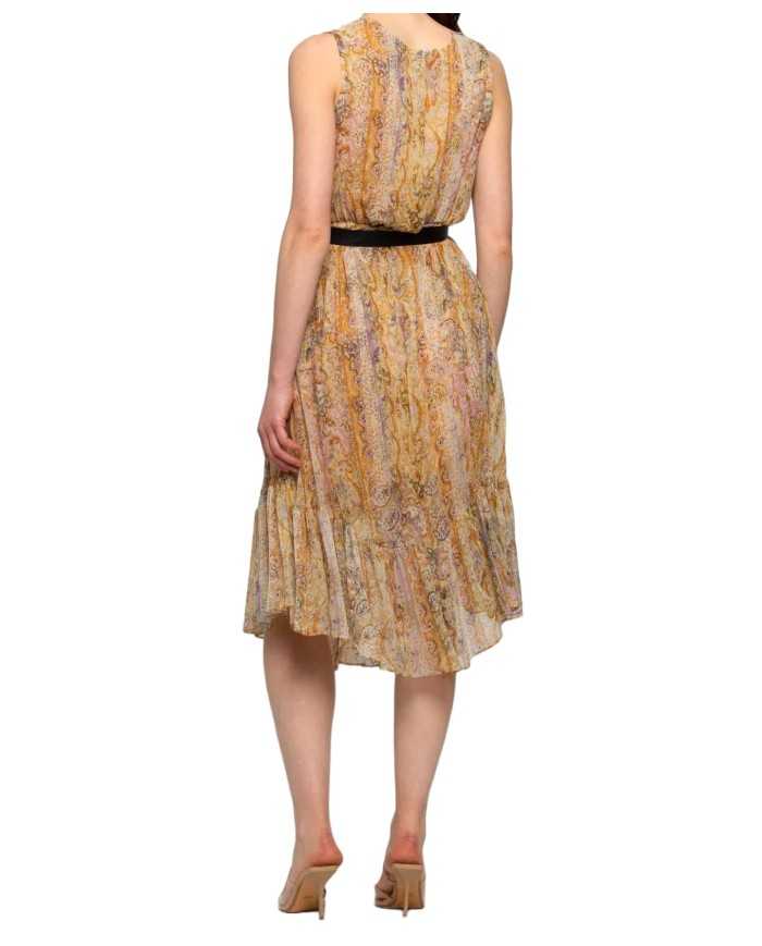 vestito giallo/arancio da donna con fantasia paisley e balza | KOCCA