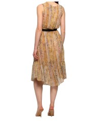 vestito giallo/arancio da donna con fantasia paisley e balza | KOCCA