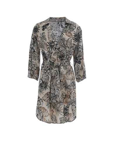 abito nero/sabbia da donna con fantasia di foglie e scollo a v | KOCCA abito nero/sabbia da donna con fantasia di foglie e scollo a v | KOCCA