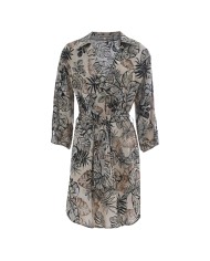 abito nero/sabbia da donna con fantasia di foglie e scollo a v | KOCCA