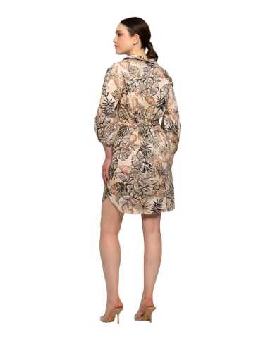 abito nero/sabbia da donna con fantasia di foglie e scollo a v | KOCCA abito nero/sabbia da donna con fantasia di foglie e scollo a v | KOCCA