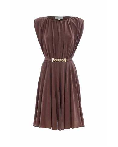 abito cannella da donna arricciato con dettagli dorati | KOCCA abito cannella da donna arricciato con dettagli dorati | KOCCA