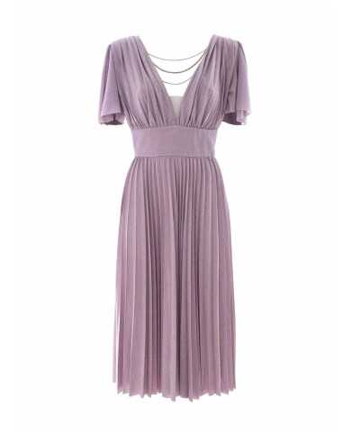 abito rosa fumo donna con gonna plissetta e scollo con catene | KOCCA abito rosa fumo donna con gonna plissetta e scollo con catene | KOCCA