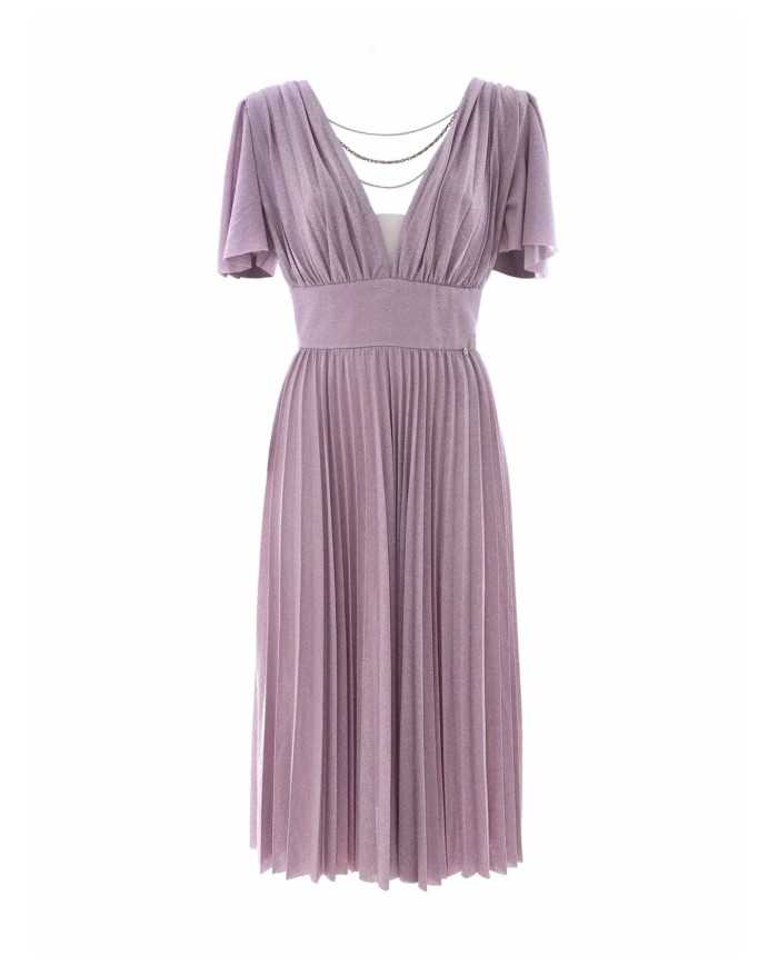 abito rosa fumo donna con gonna plissetta e scollo con catene | KOCCA abito rosa fumo donna con gonna plissetta e scollo con catene | KOCCA