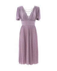 abito rosa fumo donna con gonna plissetta e scollo con catene | KOCCA abito rosa fumo donna con gonna plissetta e scollo con catene | KOCCA