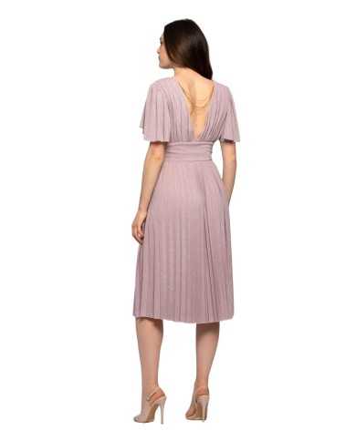 abito rosa fumo donna con gonna plissetta e scollo con catene | KOCCA abito rosa fumo donna con gonna plissetta e scollo con catene | KOCCA