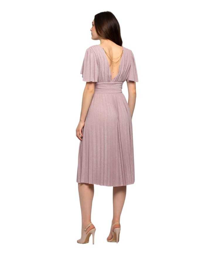 abito rosa fumo donna con gonna plissetta e scollo con catene | KOCCA abito rosa fumo donna con gonna plissetta e scollo con catene | KOCCA