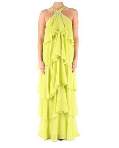 abito giallo acido da donna con balze, pietre e lustrini | KOCCA abito giallo acido da donna con balze, pietre e lustrini | KOCCA