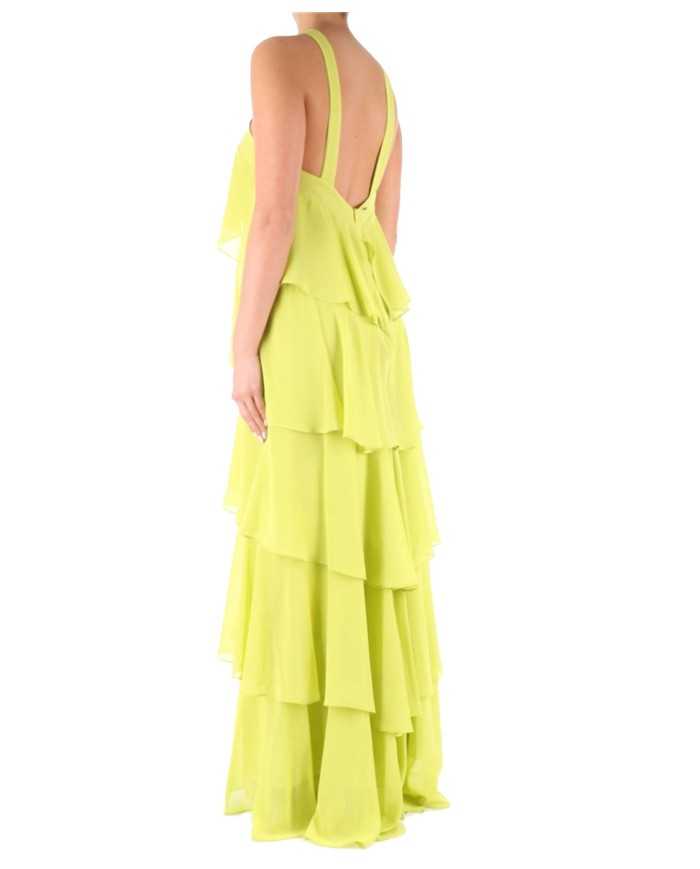 abito giallo acido da donna con balze, pietre e lustrini | KOCCA