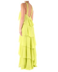 abito giallo acido da donna con balze, pietre e lustrini | KOCCA