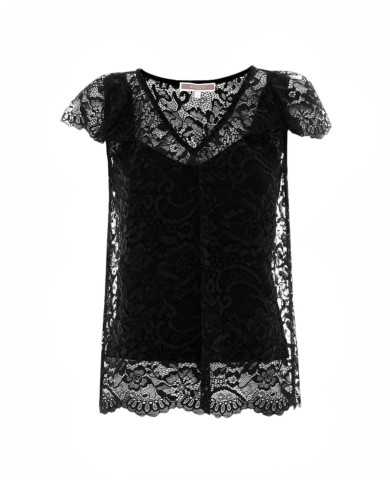 blusa nera da donna in pizzo rebrodé con scollo a V | KOCCA blusa nera da donna in pizzo rebrodé con scollo a V | KOCCA