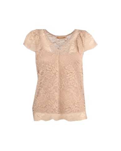 blusa sabbia chiaro da donna in pizzo rebrodé con scollo a V | KOCCA blusa sabbia chiaro da donna in pizzo rebrodé con scollo a V | KOCCA