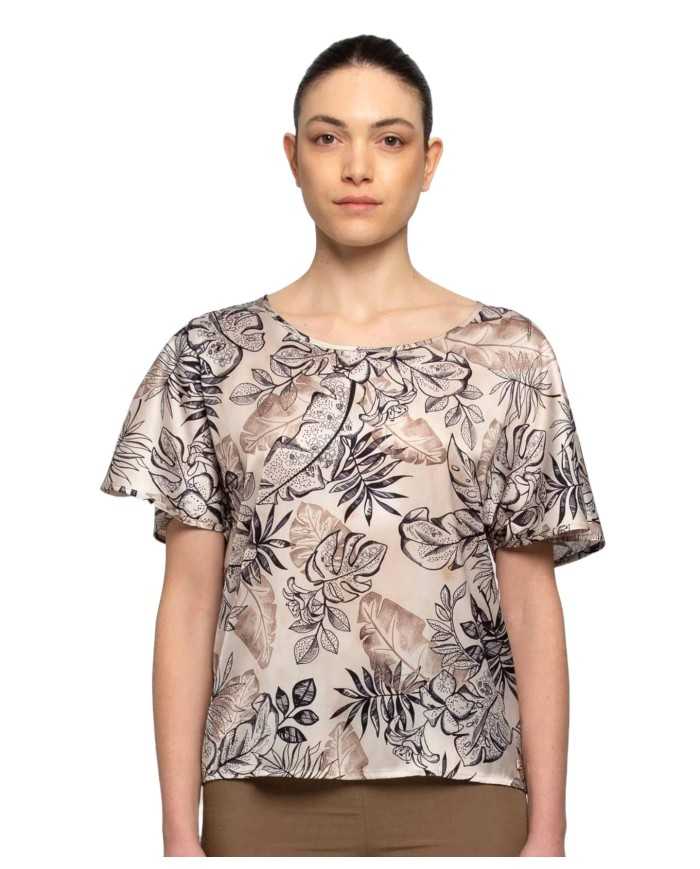 blusa nero/sabbia da donna con fantasia floreale sul tessuto | KOCCA blusa nero/sabbia da donna con fantasia floreale sul tessuto | KOCCA