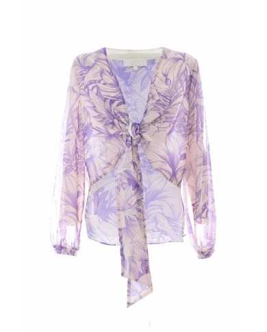 blusa panna/lilla da donna con fantasia floreale sul tessuto | KOCCA blusa panna/lilla da donna con fantasia floreale sul tessuto | KOCCA