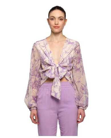 blusa panna/lilla da donna con fantasia floreale sul tessuto | KOCCA blusa panna/lilla da donna con fantasia floreale sul tessuto | KOCCA