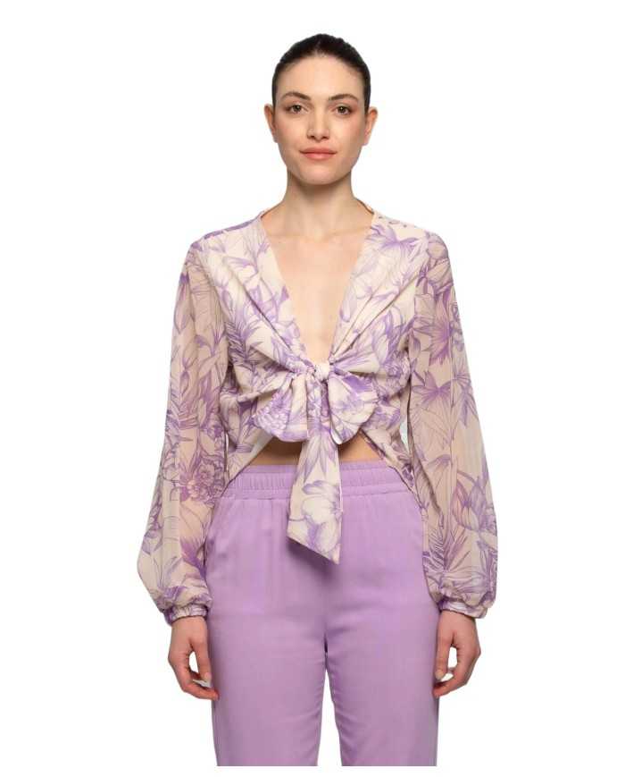 blusa panna/lilla da donna con fantasia floreale sul tessuto | KOCCA blusa panna/lilla da donna con fantasia floreale sul tessuto | KOCCA
