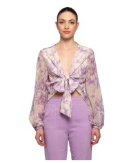 blusa panna/lilla da donna con fantasia floreale sul tessuto | KOCCA blusa panna/lilla da donna con fantasia floreale sul tessuto | KOCCA