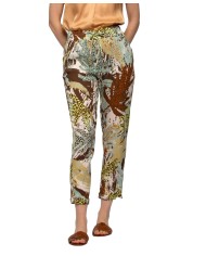 pantalone verde/arancio da donna con fantasia foliage | KOCCA
