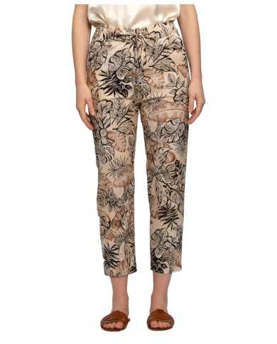 pantalone capri nero/sabbia da donna con fantasia foliage | KOCCA pantalone capri nero/sabbia da donna con fantasia foliage | KOCCA
